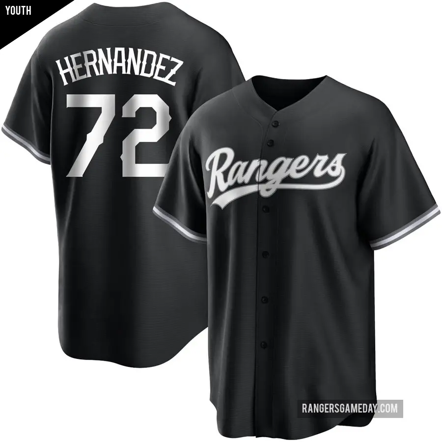 Youth Texas Rangers ＃72 Jonathan Hernandez Replica Black/White Jersey