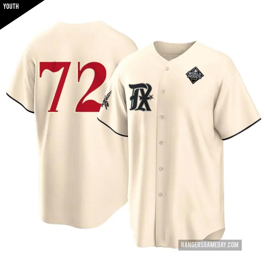 Youth Texas Rangers ＃72 Jonathan Hernandez Replica Cream 2023 City Connect 2023 World Series Jersey